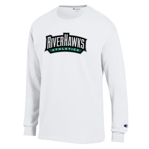  Champion White Long Sleeve T Shirt - RIVERHAWKS Athletics