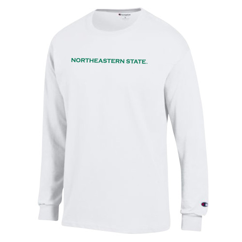  Champion White Long Sleeve T Shirt - Flat Wordmark