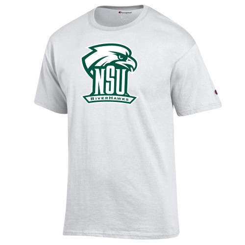  Champion White T Shirt - NSU RIVERHAWKS Primary Mark One Color
