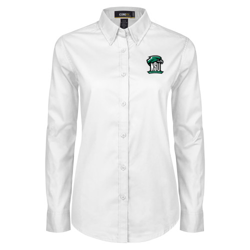  Womens White Twill Button Down Long Sleeve - Primary Mark