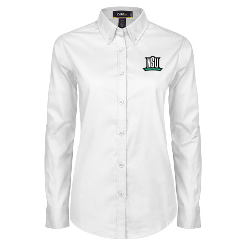  Womens White Twill Button Down Long Sleeve - NSU Mark