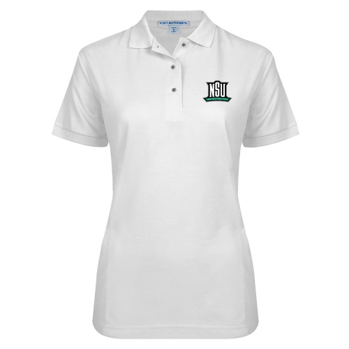  Womens Silk Touch White Pique Polo - NSU Mark
