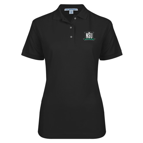  Womens Silk Touch Black Pique Polo - NSU Mark