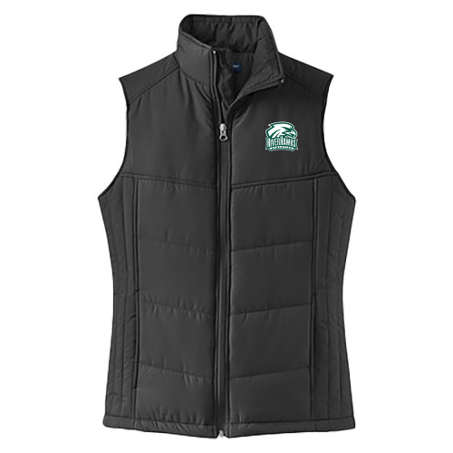  Womens Black Puffer Vest - Northeastern State Rowdy Full Color