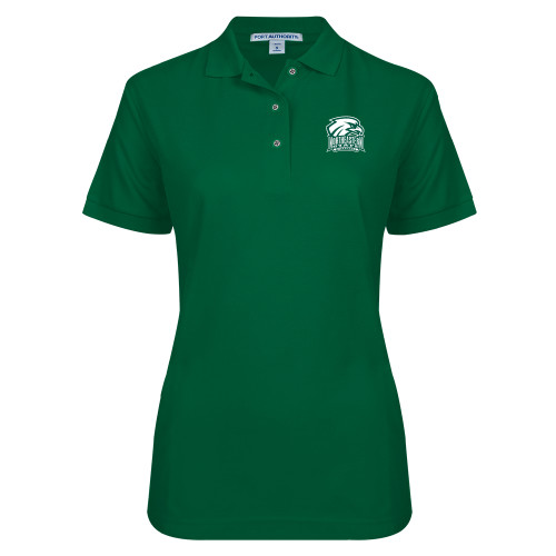  Womens Silk Touch Dark Green Pique Polo - RIVERHAWKS with Hawk Head One Color