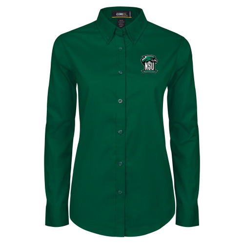  Womens Dark Green Twill Button Down Long Sleeve  - Primary Mark