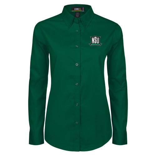  Womens Dark Green Twill Button Down Long Sleeve  - NSU Mark
