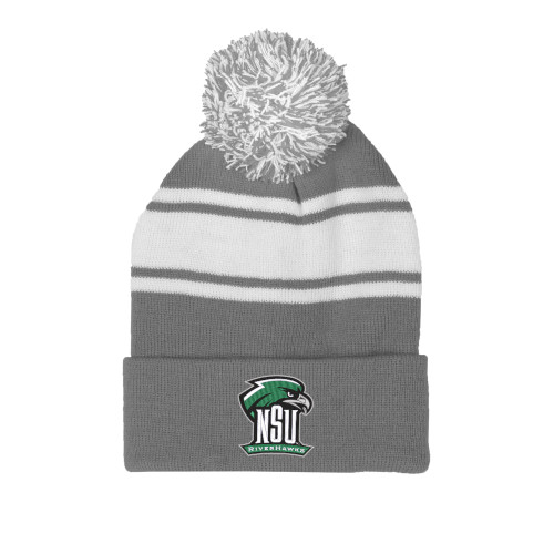  Grey/White Two Tone Knit Pom Beanie w/Cuff - Primary Mark