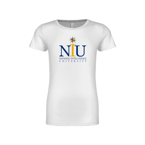  Next Level Girls White Fashion Fit T Shirt - NIU Logo Vertical