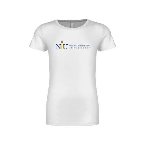  Next Level Girls White Fashion Fit T Shirt - NIU Logo Horizontal