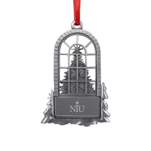  Pewter Tree in Window Ornament - NIU Icon Engraved