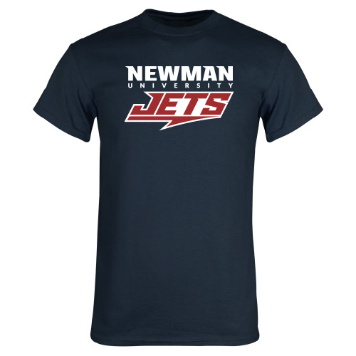  Navy T Shirt - Newman Wordmark and Jets Wordmark Hybrid