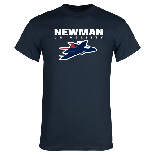  Navy T Shirt - Newman Wordmark and Jet Icon Logo Hybrid