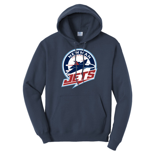  Tall Navy Fleece Hoodie - Newman University Jets Full Primary Mark
