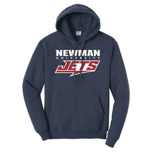  Tall Navy Fleece Hoodie - Newman Wordmark and Jets Wordmark Hybrid