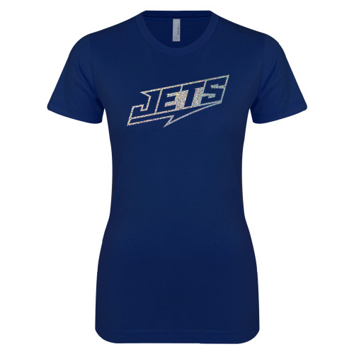  Next Level Womens Navy Boyfriend Tee - B - Silver Holographic