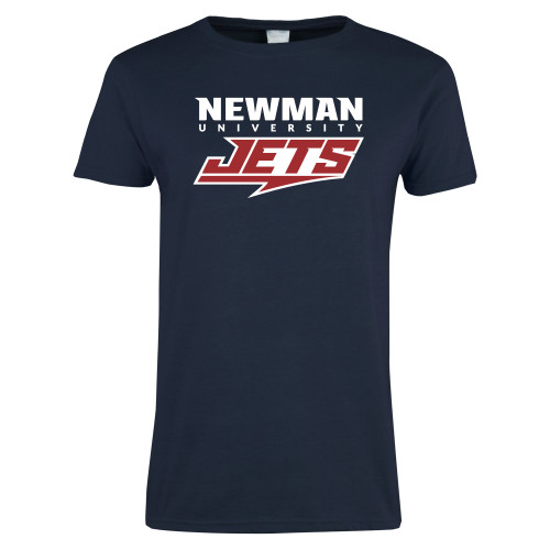  Womens Short Sleeve Navy Tee - Newman Wordmark and Jets Wordmark Hybrid