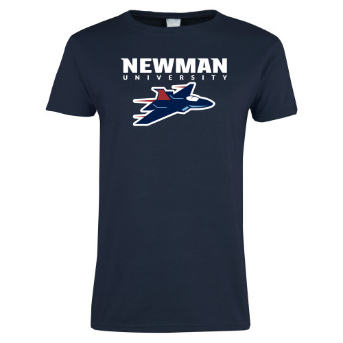  Womens Short Sleeve Navy Tee - Newman Wordmark and Jet Icon Logo Hybrid