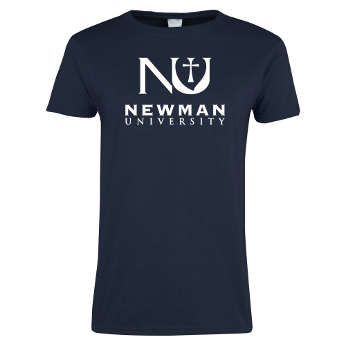  Womens Short Sleeve Navy Tee - Newman University Stacked