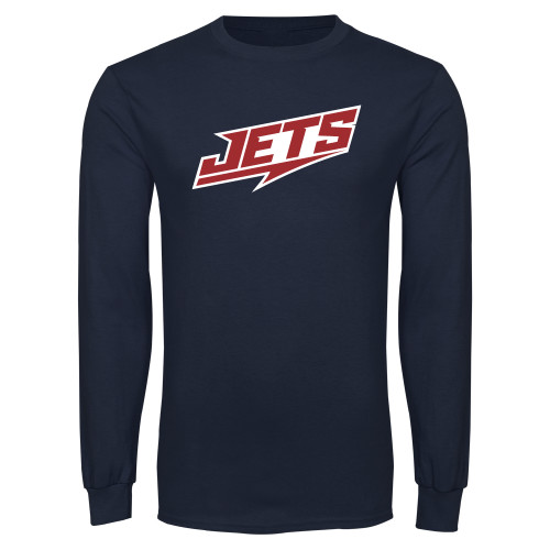  Navy Long Sleeve T-Shirt - Jets Wordmark Slanted