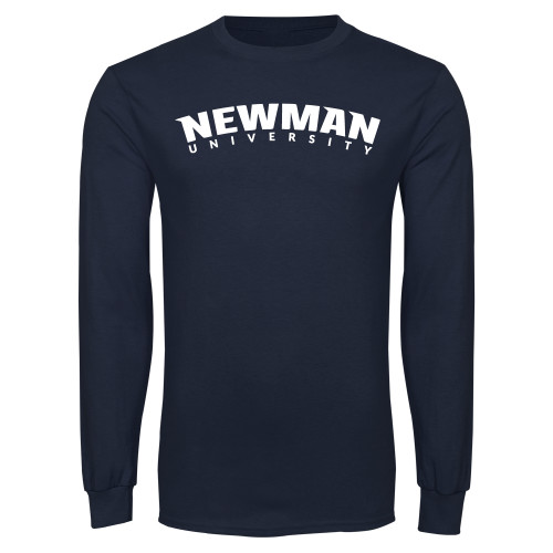  Navy Long Sleeve T-Shirt - Newman University Wordmark Arched