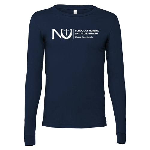  Bella + Canvas Navy Jersey Cotton Long Sleeve T Shirt - NU School of Nursing Anesthesia