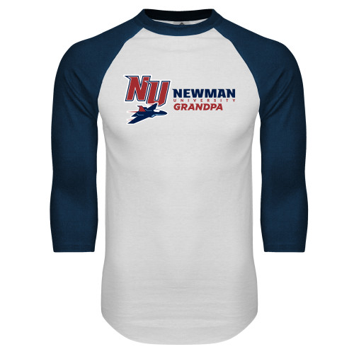  White/Navy Raglan Baseball T Shirt - Newman University Grandpa