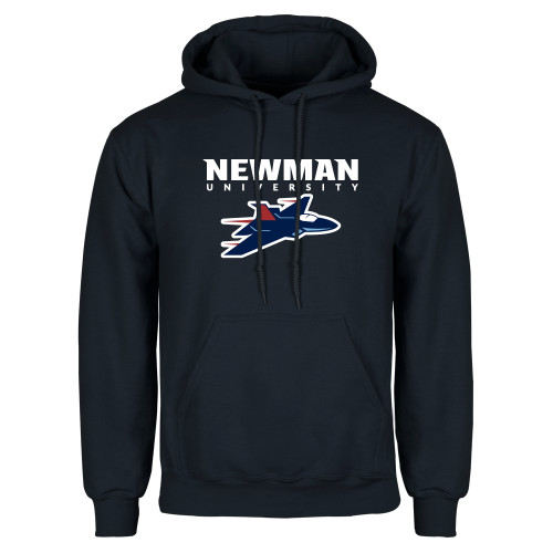  Navy Fleece Hoodie - Newman Wordmark and Jet Icon Logo Hybrid