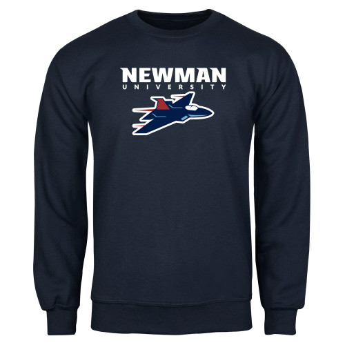  Navy Fleece Crew - Newman Wordmark and Jet Icon Logo Hybrid