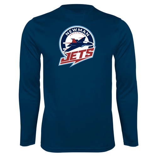  Navy Performance Long Sleeve Shirt - Newman University Jets Full Primary Mark