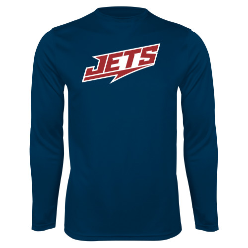  Navy Performance Long Sleeve Shirt - Jets Wordmark Slanted