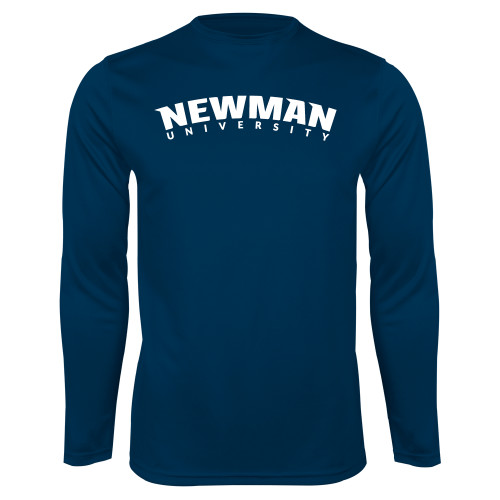  Navy Performance Long Sleeve Shirt - Newman University Wordmark Arched