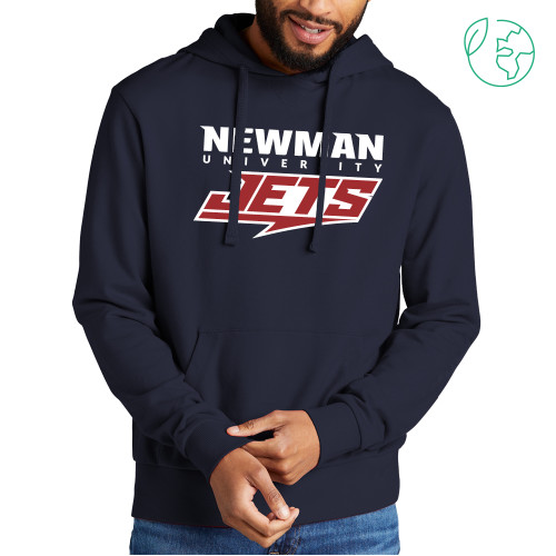  Allmade Navy Organic French Terry Pullover Hoodie - Newman Wordmark and Jets Wordmark Hybrid