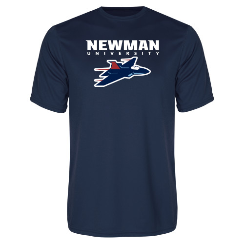  Navy Performance Tee - Newman Wordmark and Jet Icon Logo Hybrid