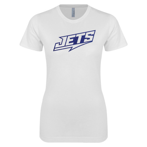  Next Level Womens White Boyfriend Tee - F- Royal Holographic