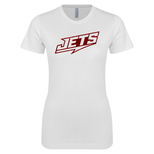  Next Level Womens White Boyfriend Tee - N Red Glitter