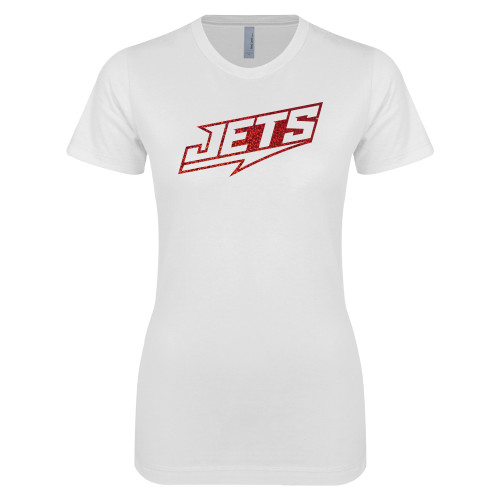  Next Level Womens White Boyfriend Tee - H - Red Holographic