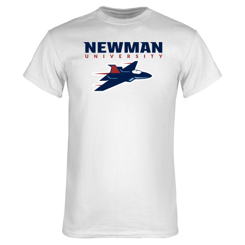  White T Shirt - Newman Wordmark and Jet Icon Logo Hybrid