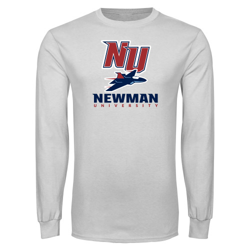  White Long Sleeve T Shirt - NU Jet and Newman Hybrid Mark Vertical