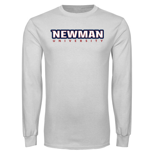  White Long Sleeve T Shirt - Newman University Wordmark