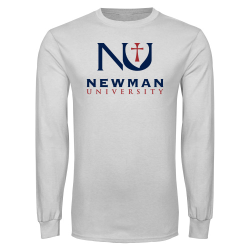  White Long Sleeve T Shirt - Newman University Stacked