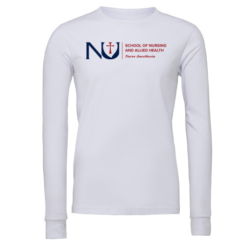  Bella + Canvas White Jersey Cotton Long Sleeve T Shirt - NU School of Nursing Anesthesia