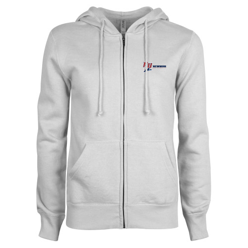  ENZA Womens White Fleece Full Zip Hoodie - NU Jet and Newman Hybrid Mark Horizontal