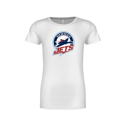  Next Level Girls White Fashion Fit T Shirt - Newman University Jets Full Primary Mark