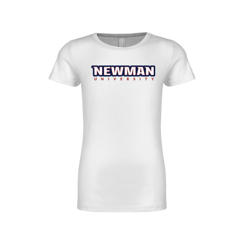  Next Level Girls White Fashion Fit T Shirt - Newman University Wordmark