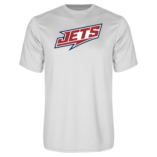  White Performance Tee - Jets Wordmark Slanted