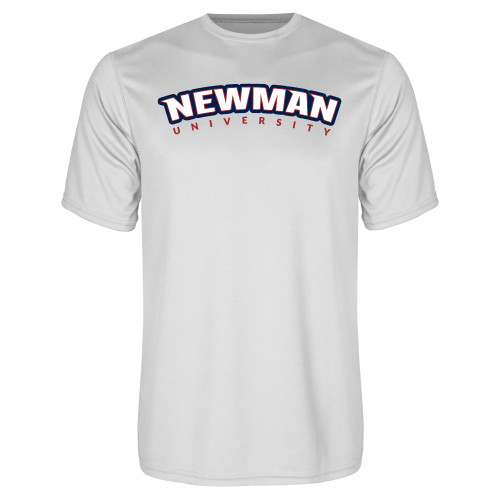  White Performance Tee - Newman University Wordmark Arched