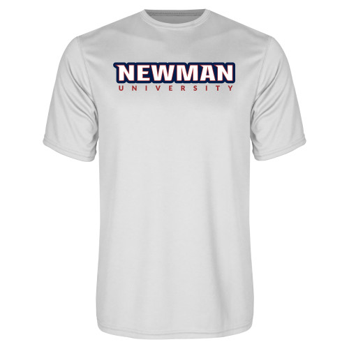  White Performance Tee - Newman University Wordmark