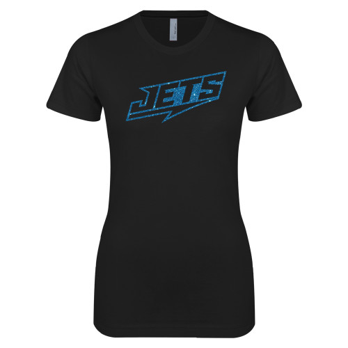  Next Level Womens Black Boyfriend Tee - G Turquoise Glitter