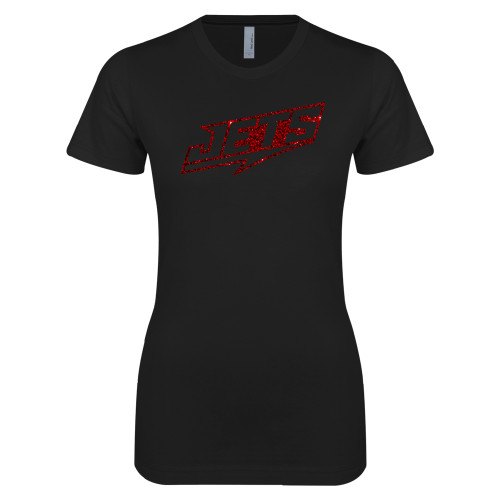  Next Level Womens Black Boyfriend Tee - N Red Glitter